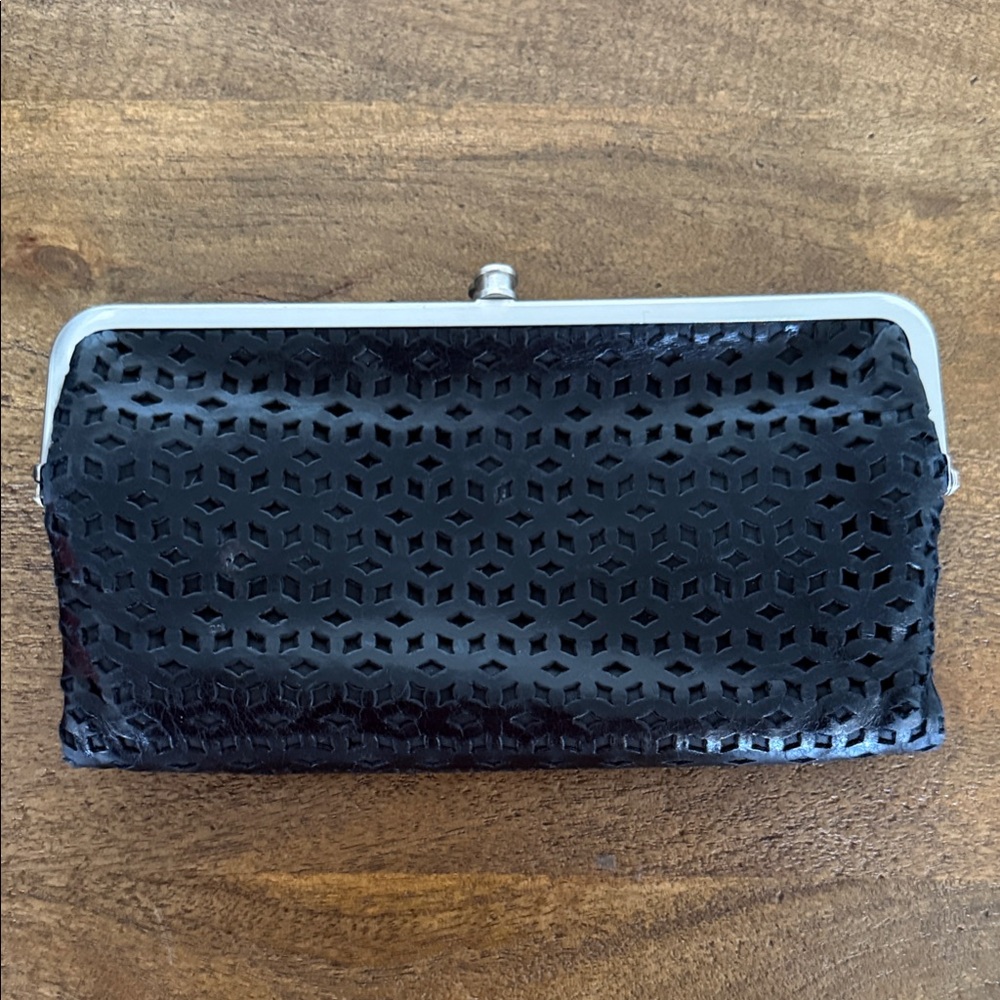 HOBO Lauren Black Perforated Leather Clutch Wallet 🤍